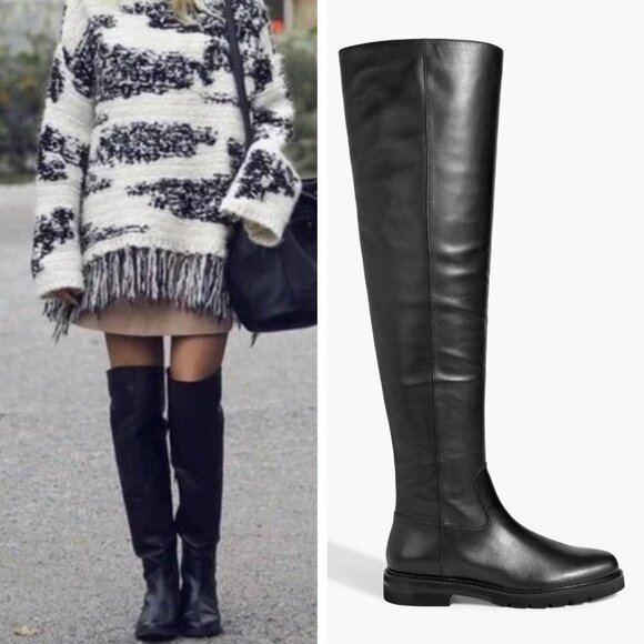 Stuart Weitzman Chicago Over-the-Knee Lug Boots Black Leather US 8.5 - Picture 1 of 10